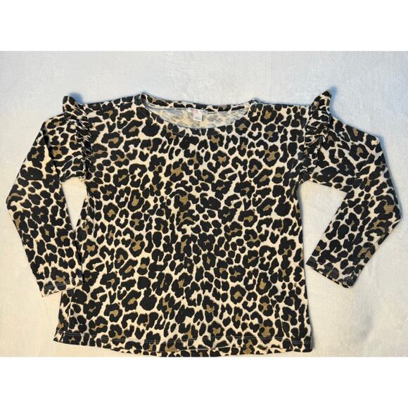 Crewcuts Jcrew Girls Leopard Ruffle Long Sleeve Top 8  Tshirt Animal Print - Picture 1 of 4